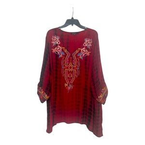 Calessa Embroidered Burgundy Tunic Top